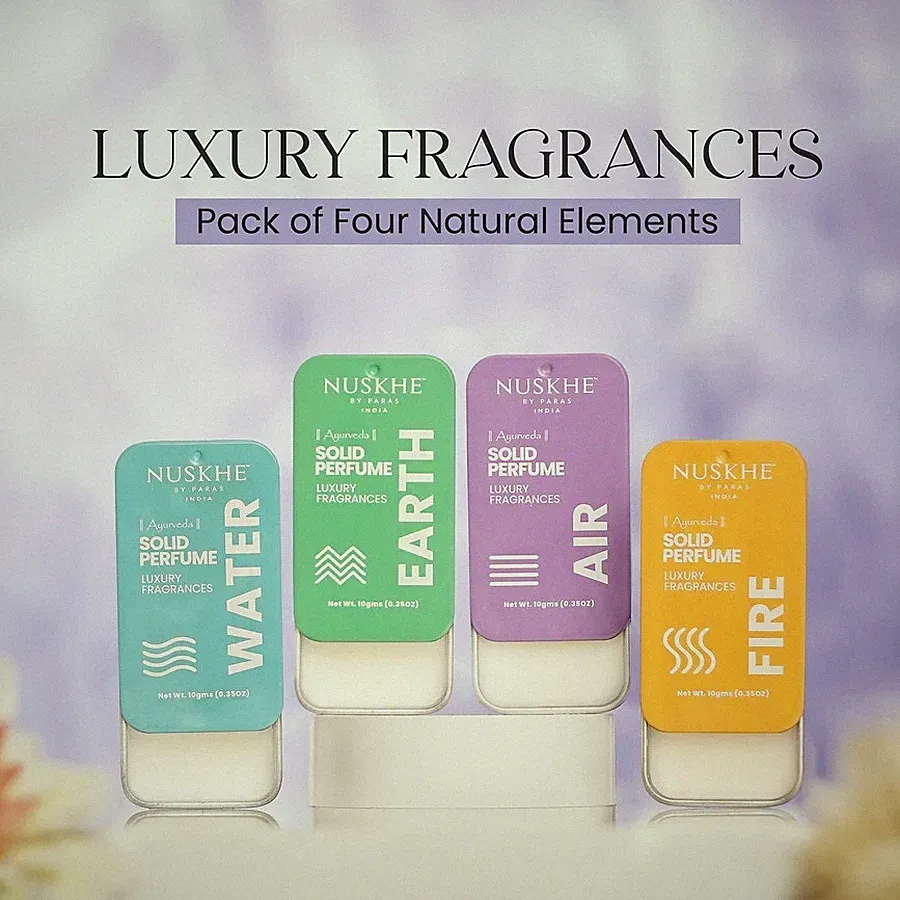Luxury Ayurvedic Solid Perfumes Pack of 4 Natural Elements Water Air Earth Fire